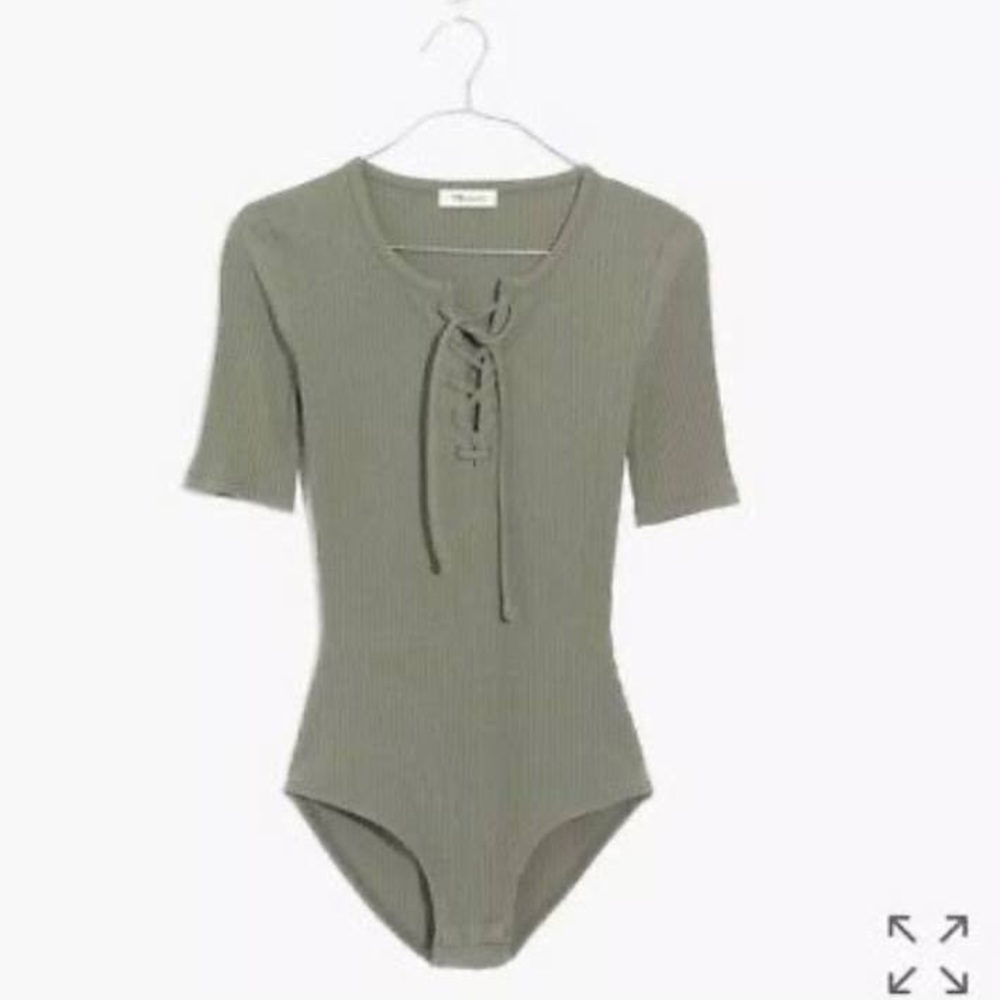 Madewell Green Lace Up Ribbed Bodysuit